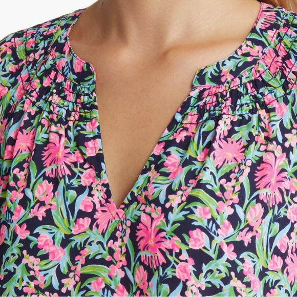Women’s Lilly Pulitzer Lucee Floral Print Long Sleeve Dress Navy Garden, Large - Picture 4 of 16